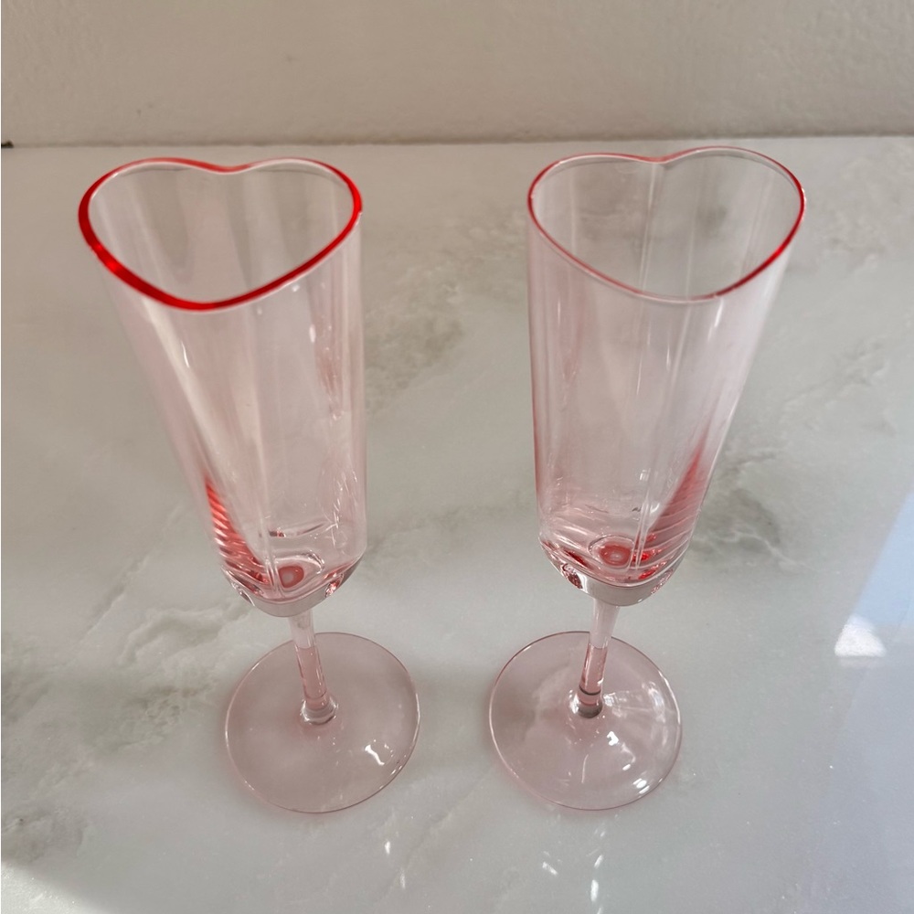 Heart Shaped Pink Champagne Flutes - set of 2